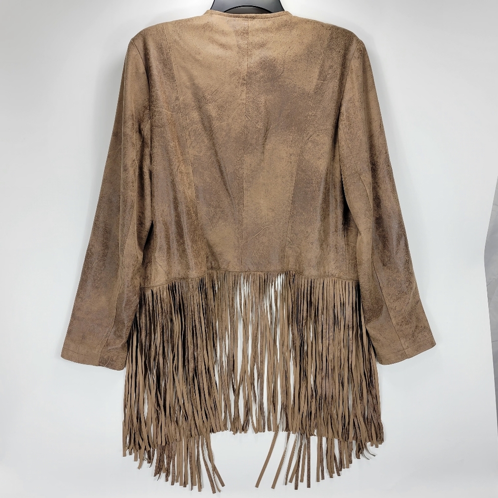 Chicos Faux Leather Fringe Open Front Jacket Women 1 Medium Boho Western Cowgirl - Picture 10 of 12